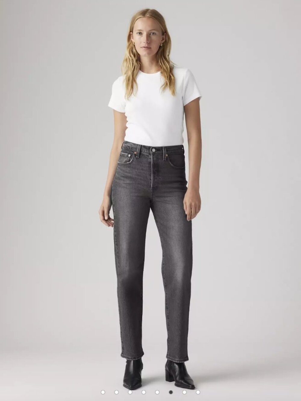 Levi's | Dark Gray Premium Ribcage Straight Ankle Jeans (with Button Fly) | 32